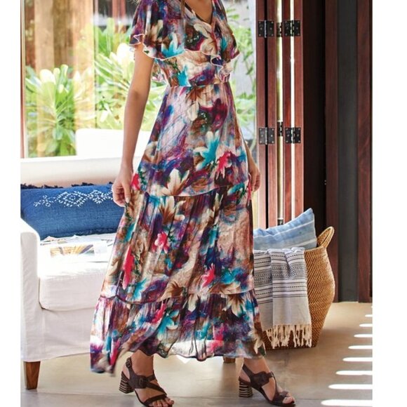 Soft Surroundings Italian Dreams Tiered Maxi Dress PS 3DB44 - Picture 1 of 8